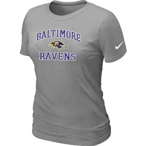 Women's Baltimore Ravens Sophisticated Heart & Soul NFL T Shirt Light Grey